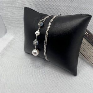 Nadri Crystal & Faux Pearl Y Necklace Rhodium Plated Silver NWT!